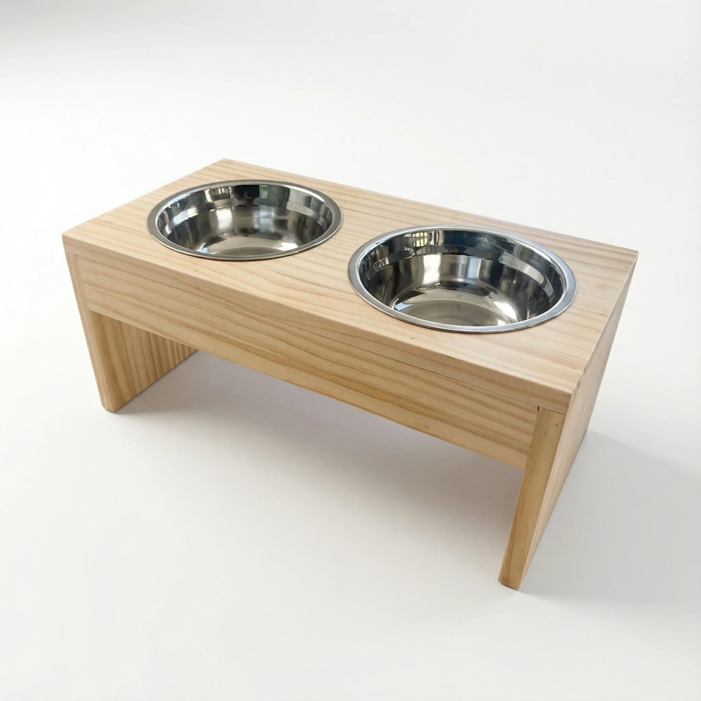 Elevated Wooden Dog Bowls Stand with Double Stainless Steel Bowls, Raised Pet Feeder Holder for Food & Water, Dog Feeding Station