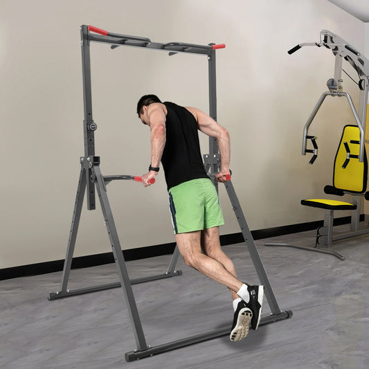 Foldable Power Tower Dip Station With Adjustable Pull Up Bar