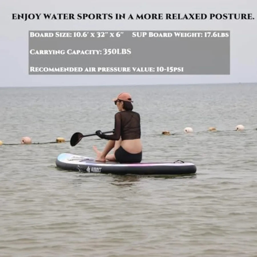 Inflatable Paddle Board For Adults Wide SUP With Blue Carry Bag And Pump Premium Accessories All Skill Levels