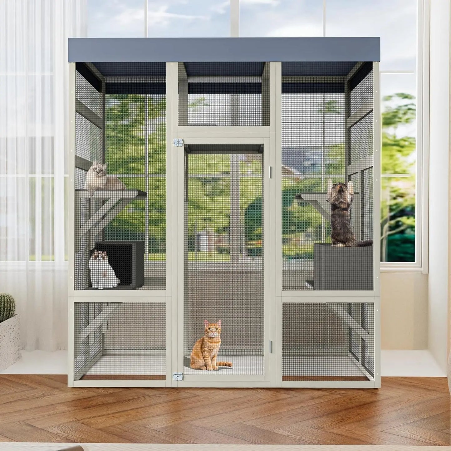 Outdoor Cat Enclosure HiMISS 70 Inch Catio With Five Platforms Waterproof UV Roof And Lockable Doors For Cat Owners