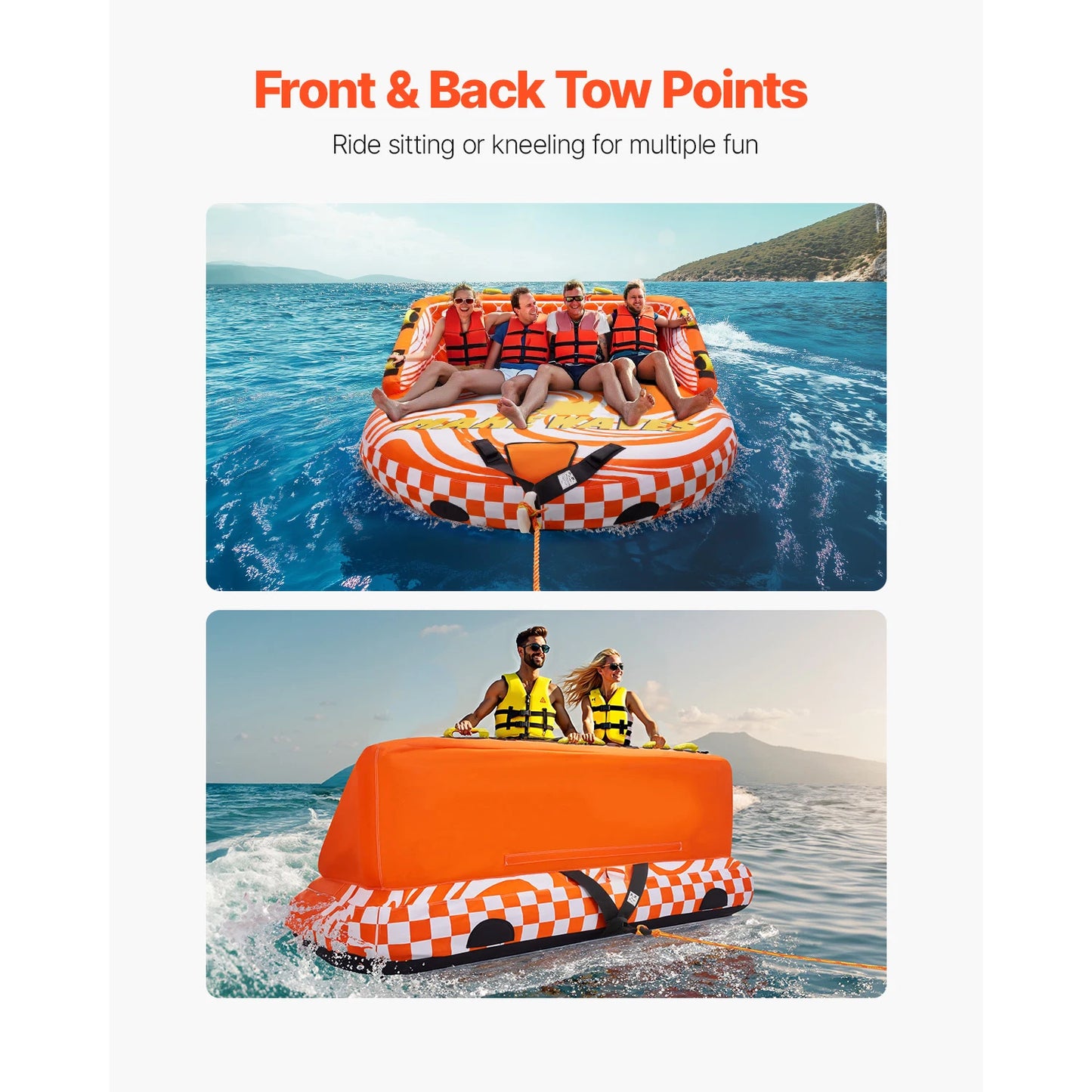 SucceBuy Towable Tube For Boating 1-4 Riders Inflatable Water Tube 680Lbs Capacity Safe Ride For Family