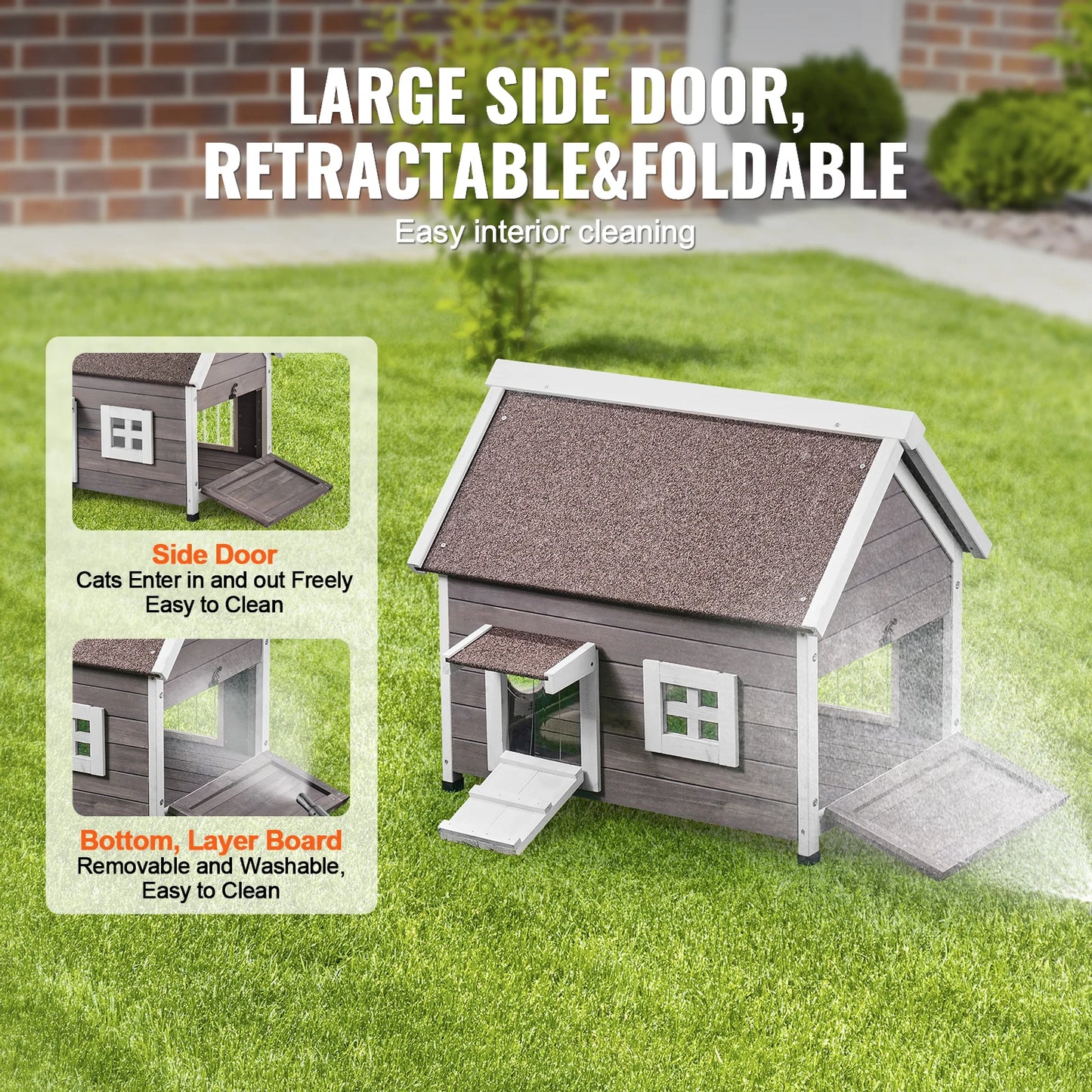 SucceBuy Outdoor Cat House Weatherproof Cedar Shelter For Feral Cats And Multiple Cats With Side Door