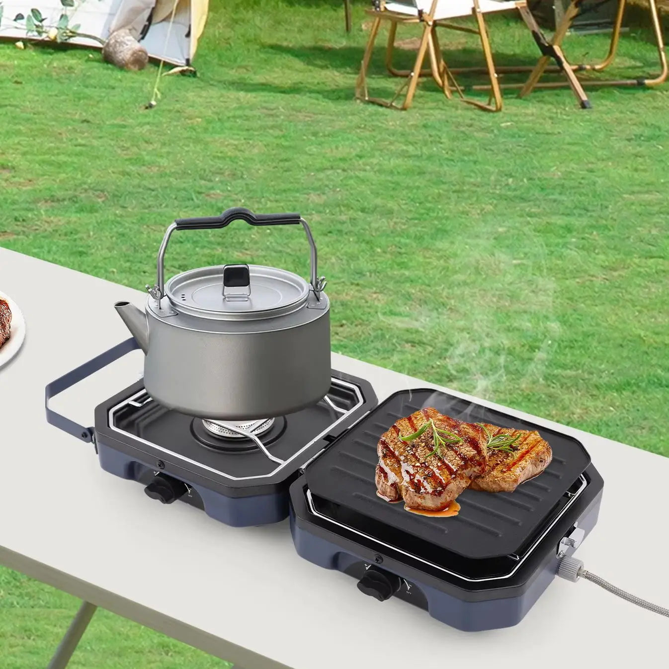 Two Burner Portable Camping Gas Stove Stainless Steel Folding