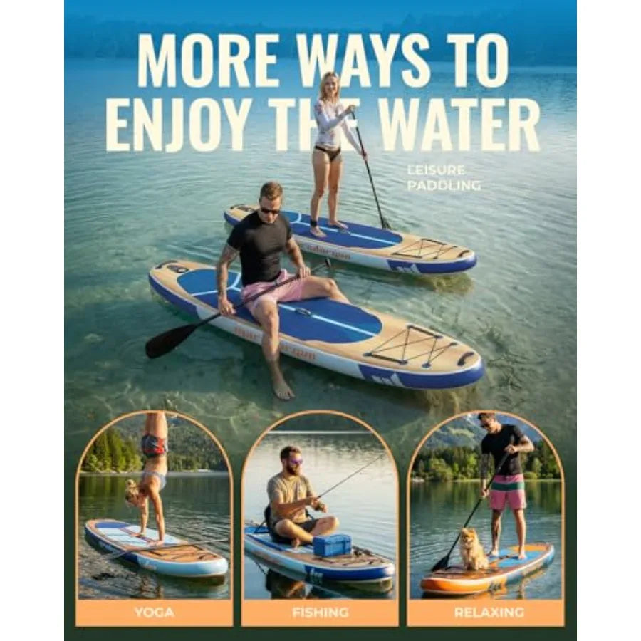 Inflatable Paddle Board For Family Fun Extra Wide Ultra Stable 2 To 3 People With Non Slip PVC Deck