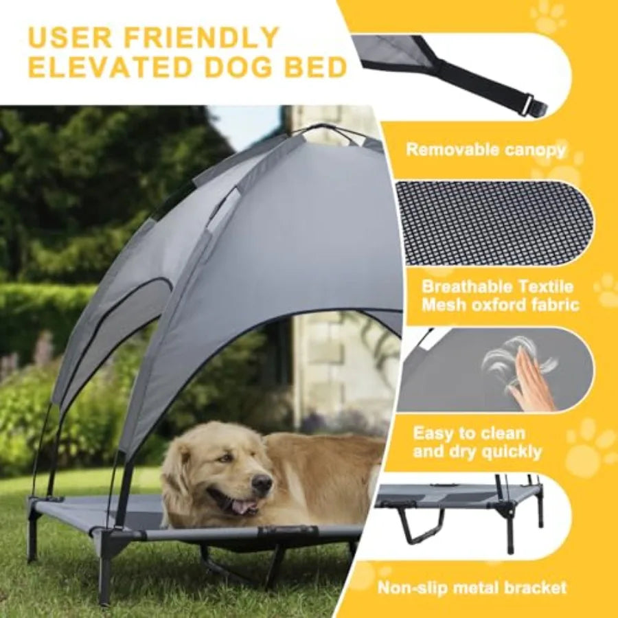 Premium Elevated Dog Bed With Canopy 48 Inch Waterproof Outdoor Pet Cot Portable With Carry Bag