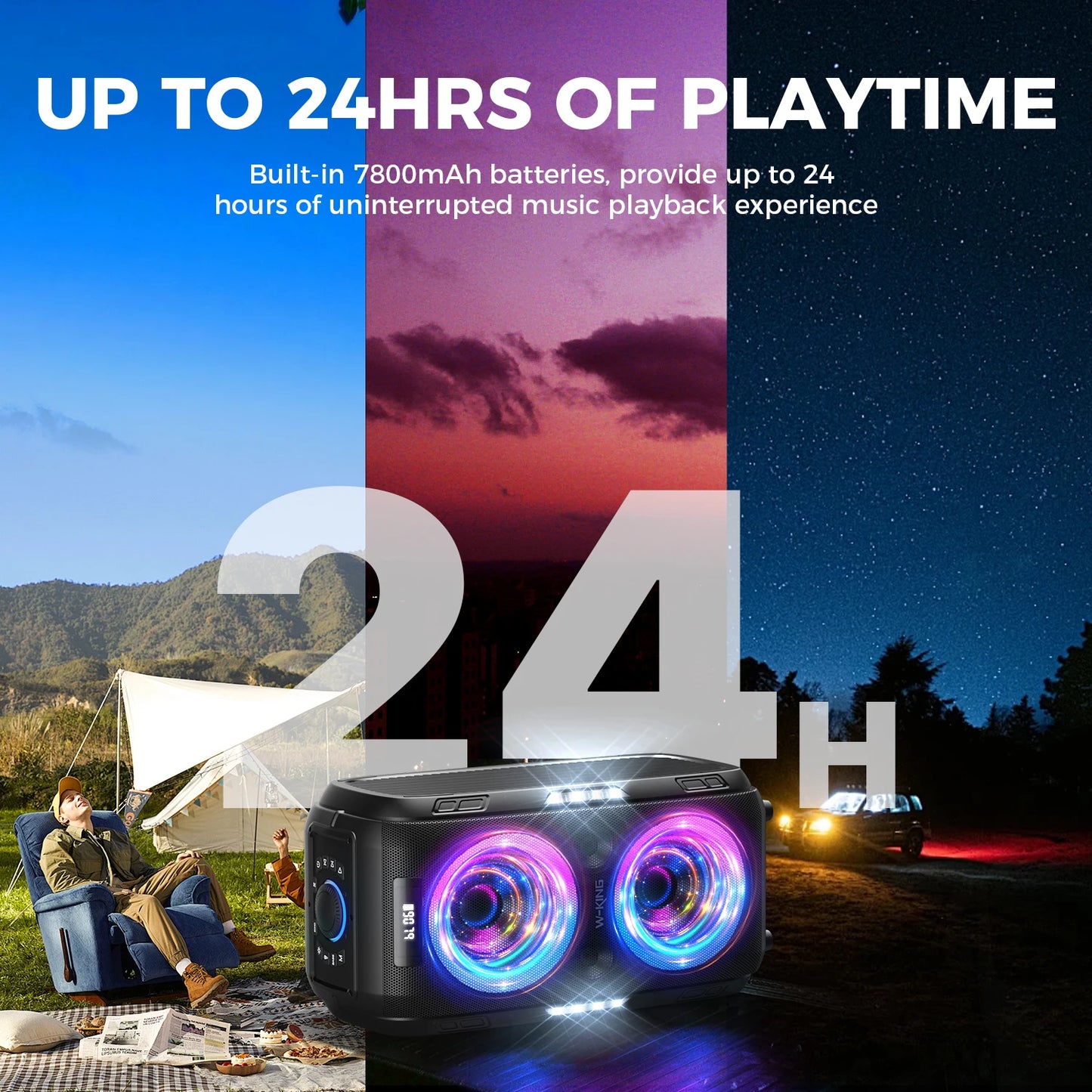 W-King 250W Bluetooth Party Speaker Loudest 120dB Bass