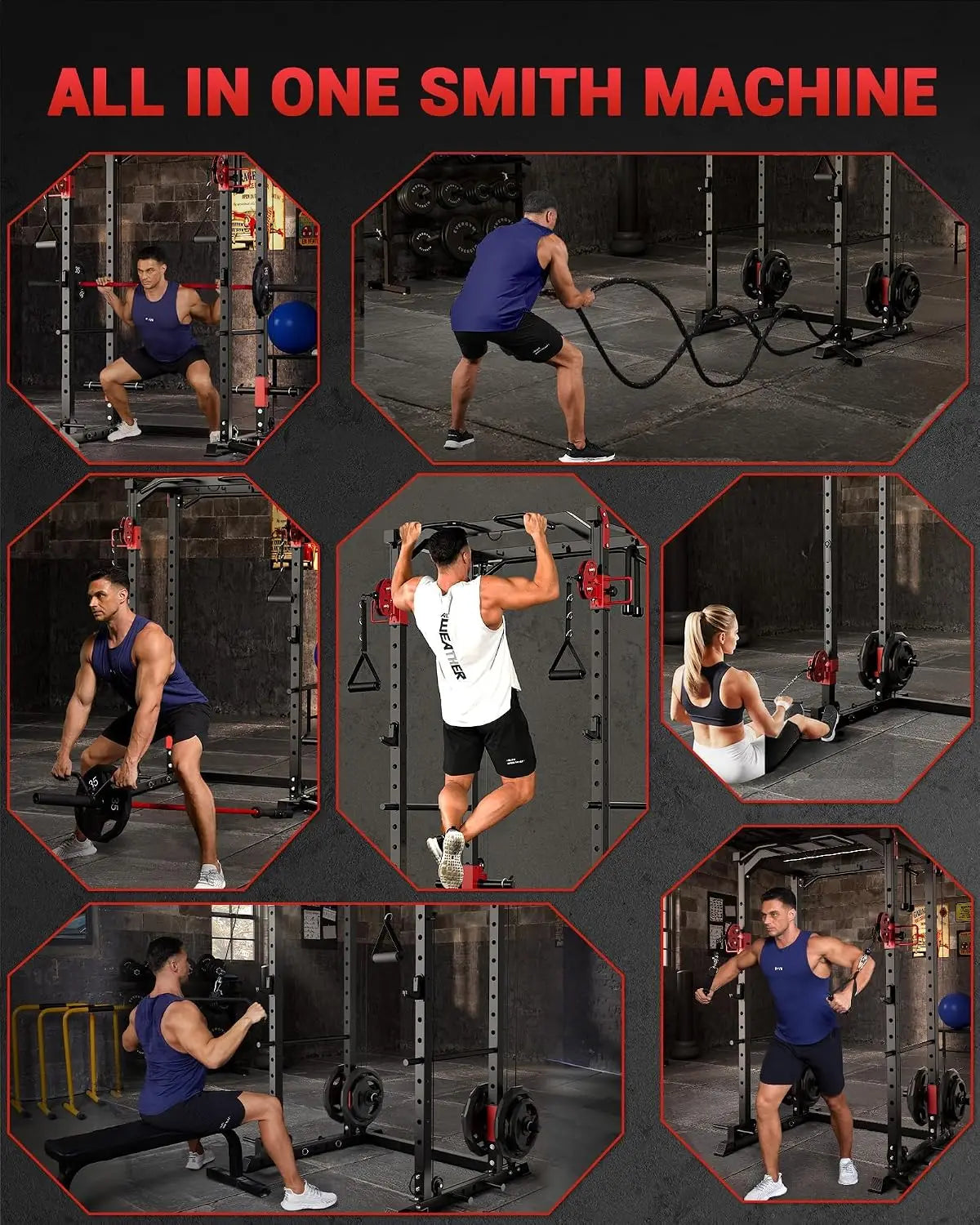 Tacleekii Dual Pulley Power Rack For Home Gym Cable System
