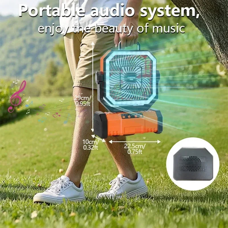 Outdoor Camping Fan With Bluetooth Speaker Portable Hook