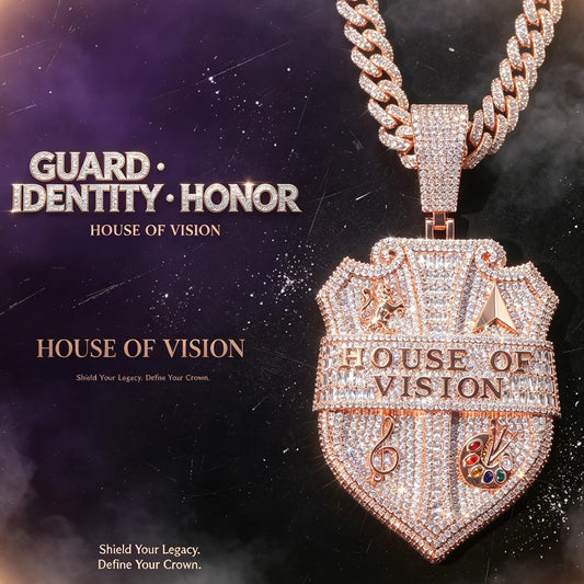 House Of Vision Iced Shield CZ Pendant Rose Gold Necklace