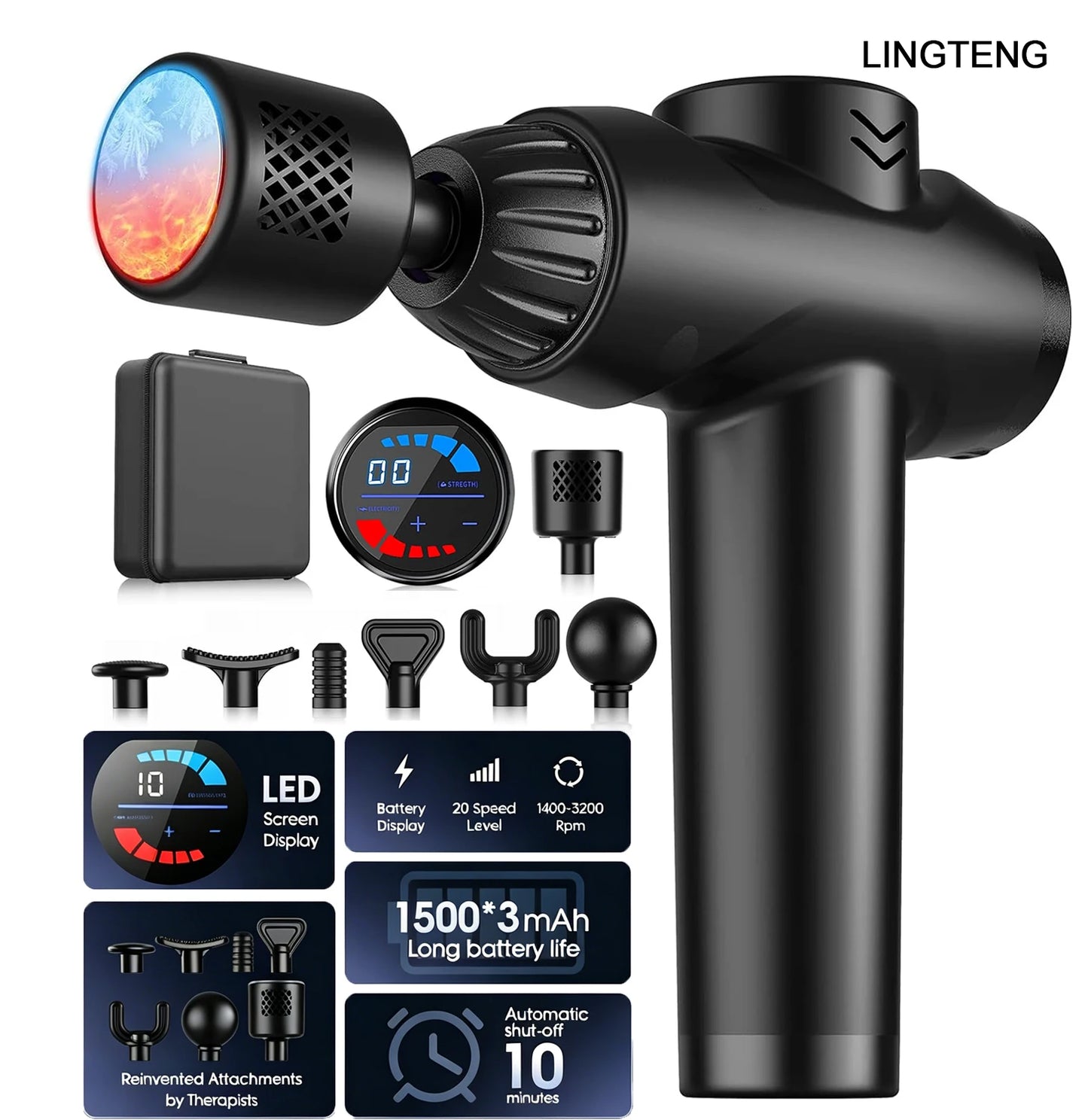 LINGTENG Massage Gun with Hot and Cold Therapy Deep Tissue Percussion