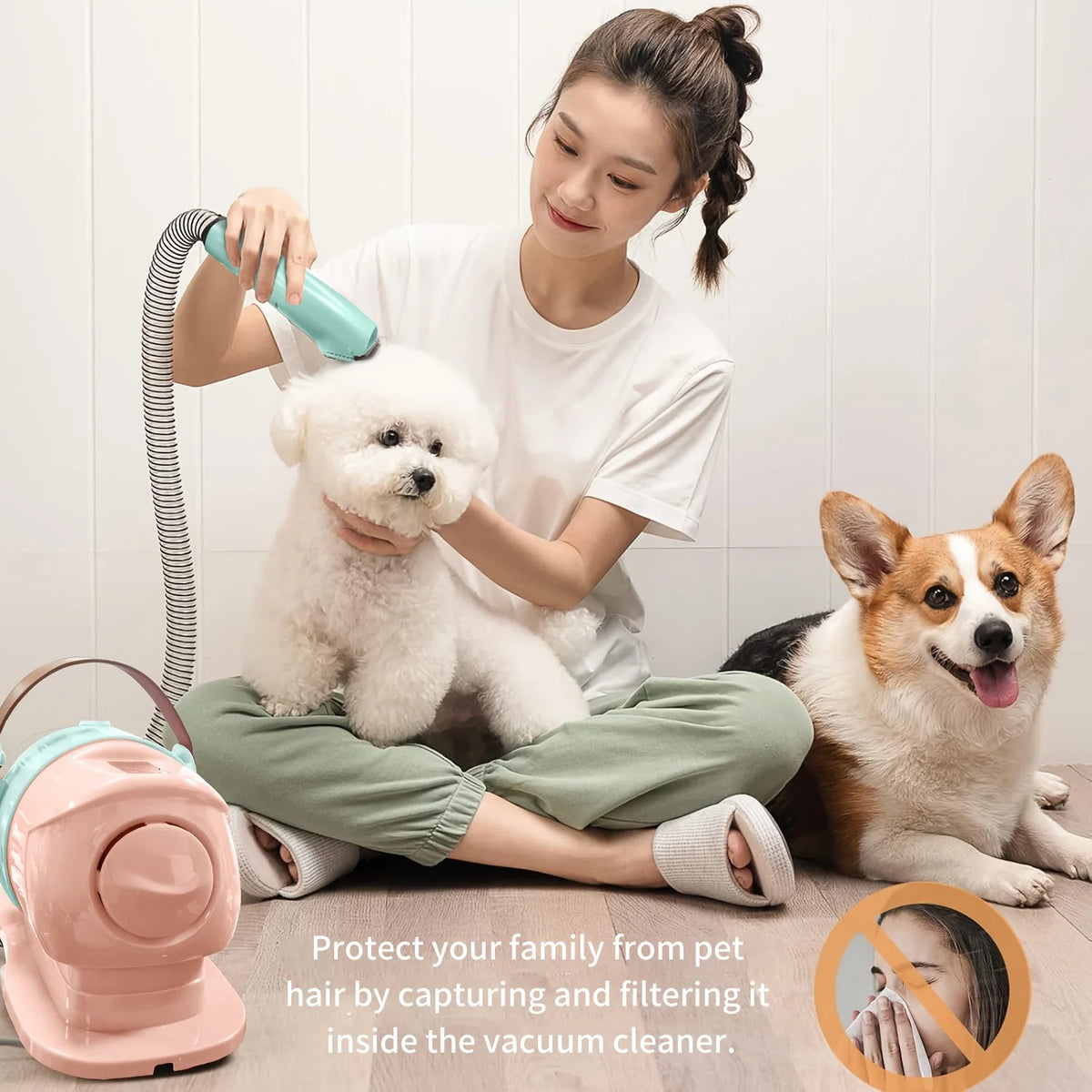 Pet Grooming Vacuum Kit With Clippers For Dogs And Cats
