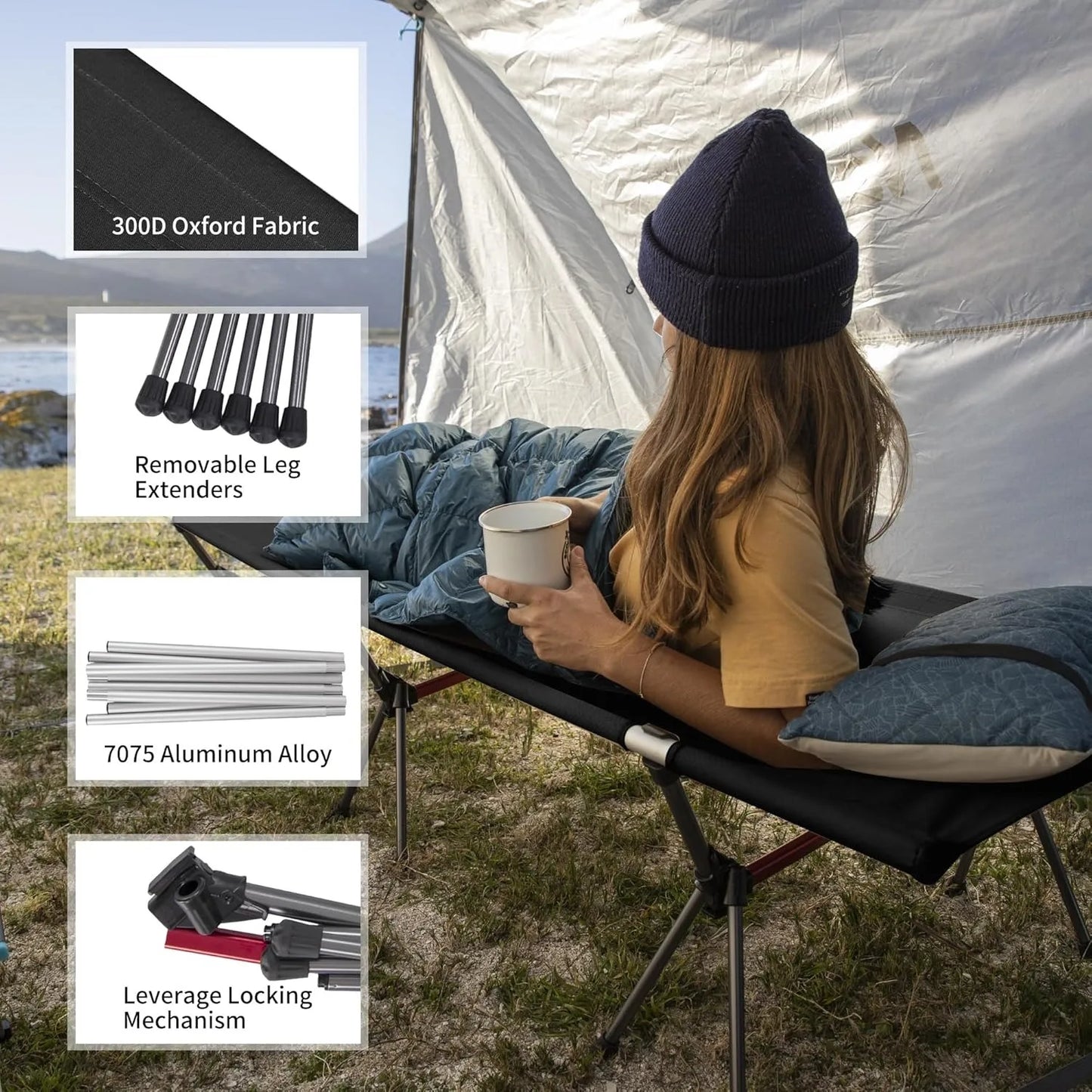 Naturehike Folding Camping Cot Ultralight Height Adjustable Bed