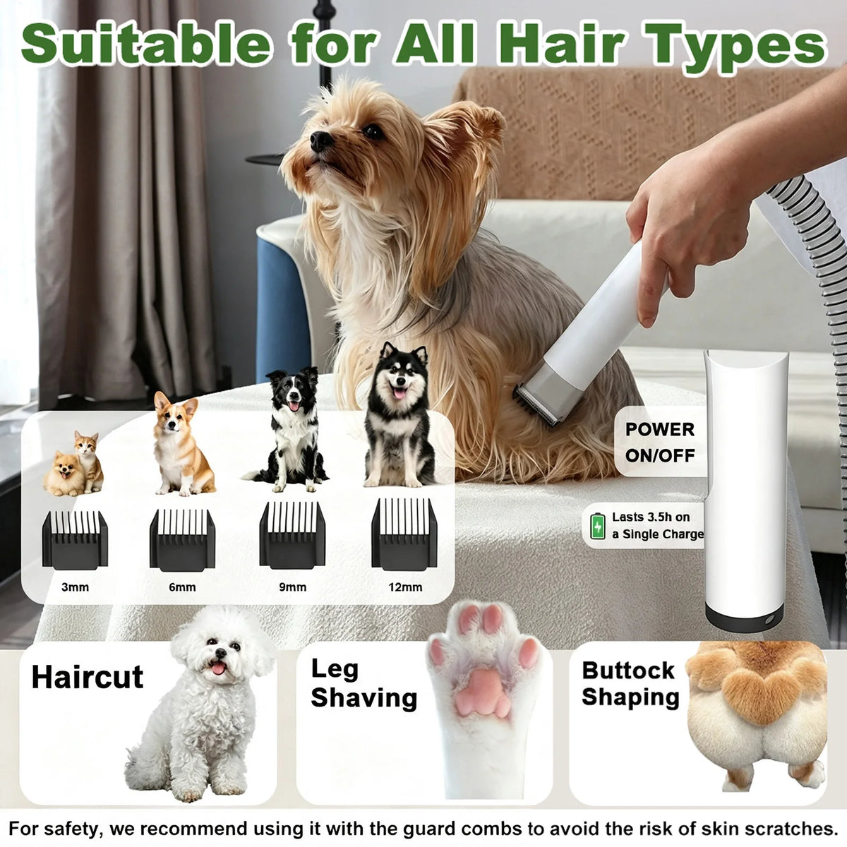 5-in-1 Pet Grooming Vacuum Kit With Clippers And Dryer For Dogs Cats