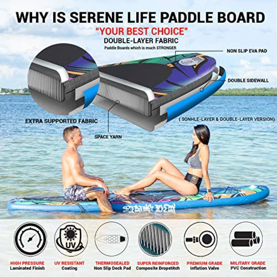 Inflatable Stand Up Paddle Board Durable PVC Wide Stable Design For Water Sports With Non Slip EVA Deck Pad 350 L
