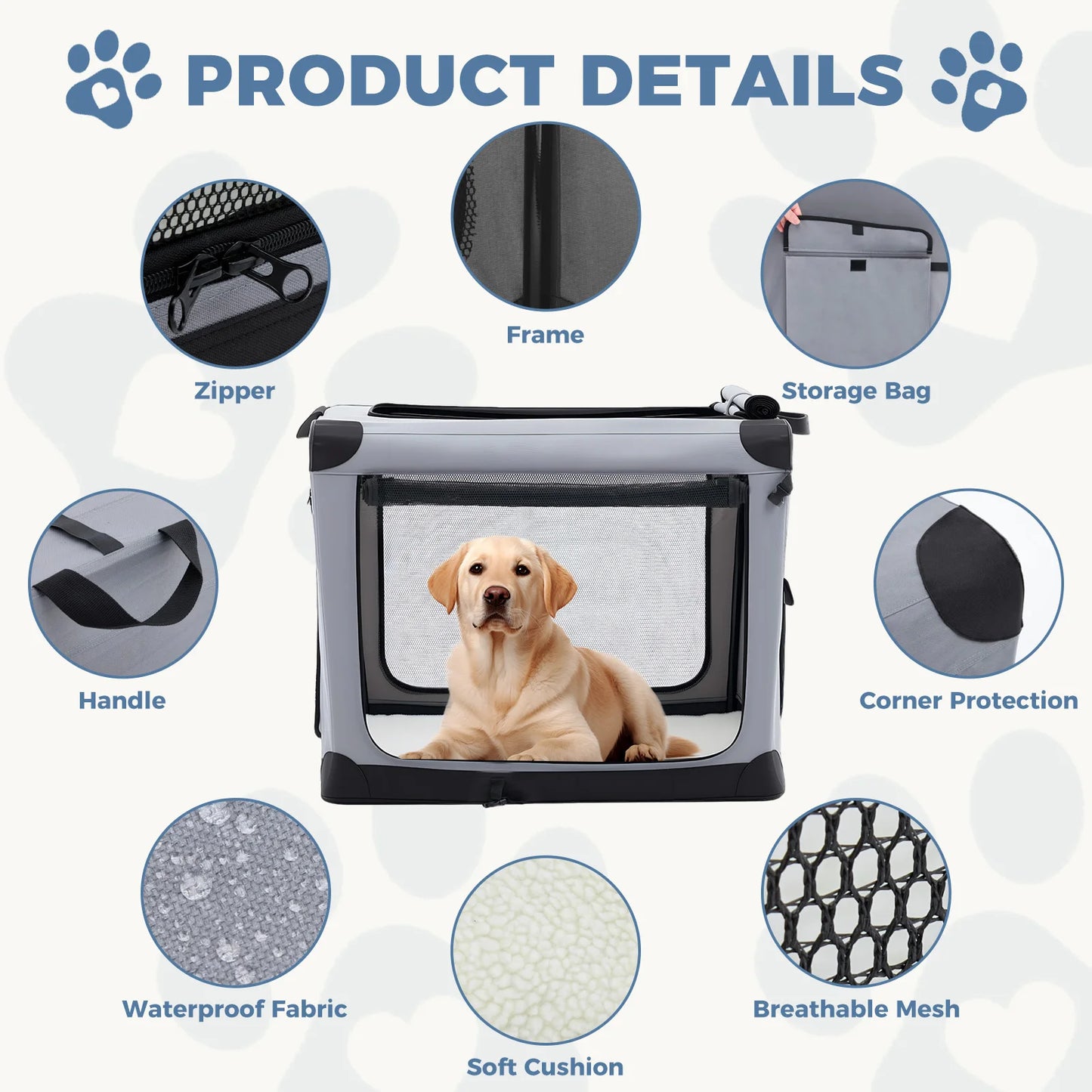 JHK Foldable Soft Dog Crate Portable Pet Kennel For Dogs