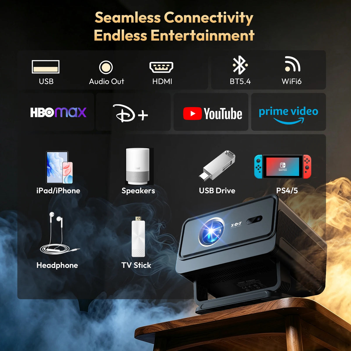 XGODY Portable Smart Projector With Native 1080P And Auto Keystone