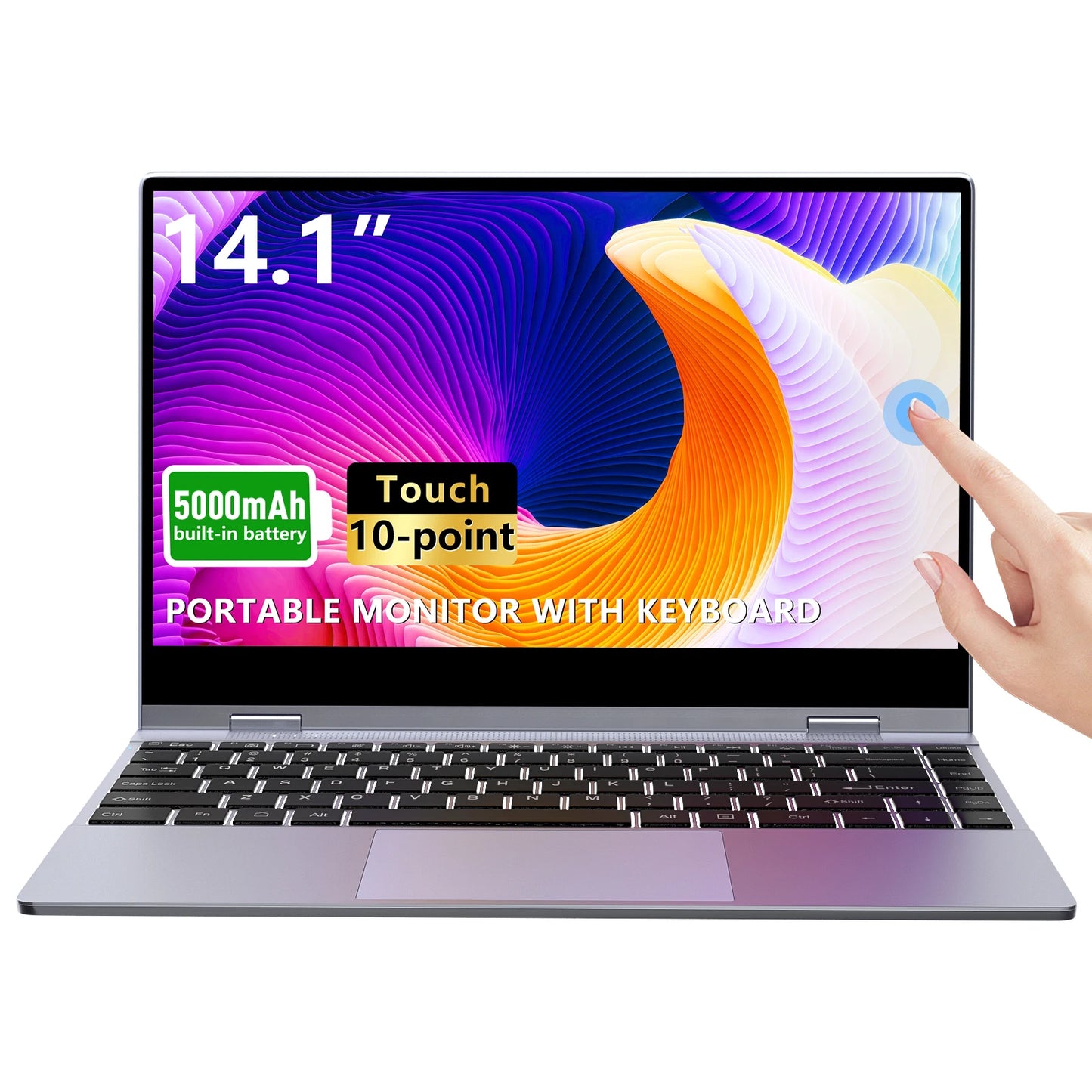 Dopesplay Portable Touchscreen Monitor With Keyboard And Battery 1080P