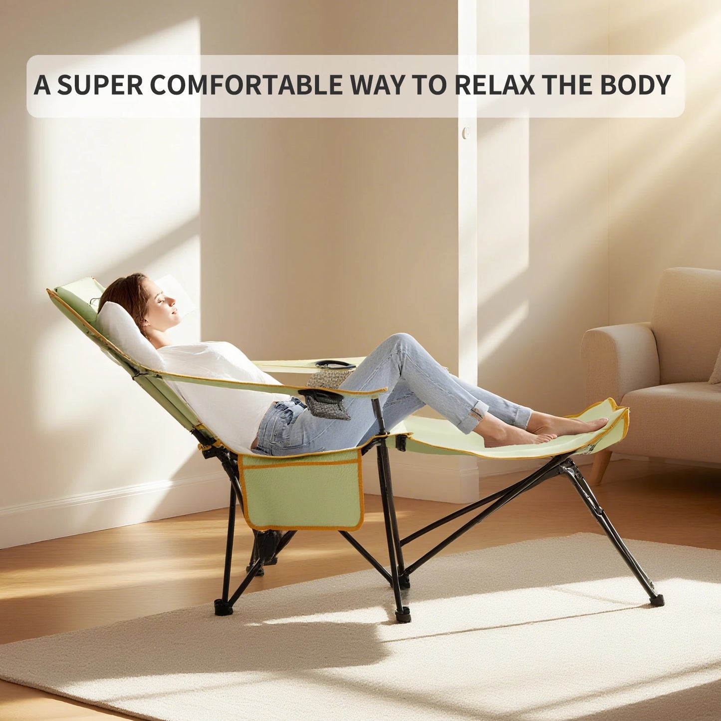 GERC Young Wood Two In One Reclining Camping Chair Footrest