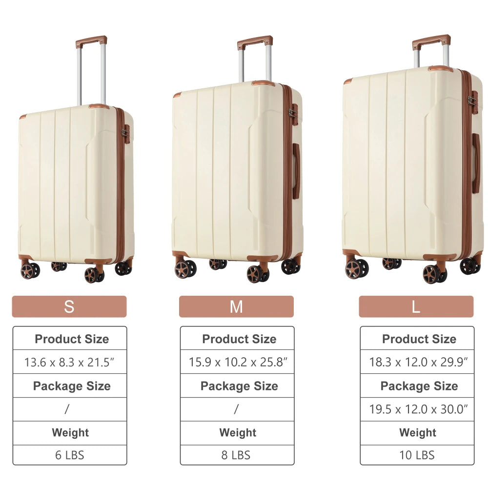 Expandable ABS Luggage Set 3 Piece With Spinner Wheels And TSA Lock