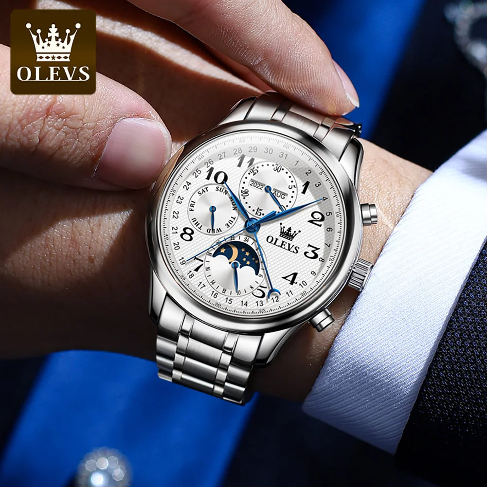 OLEVS 6667 Luxury Original Men Automatic Mechanical Watch Brand Classic Digital Dial Waterproof Moonphase Watch Sport Men Watch
