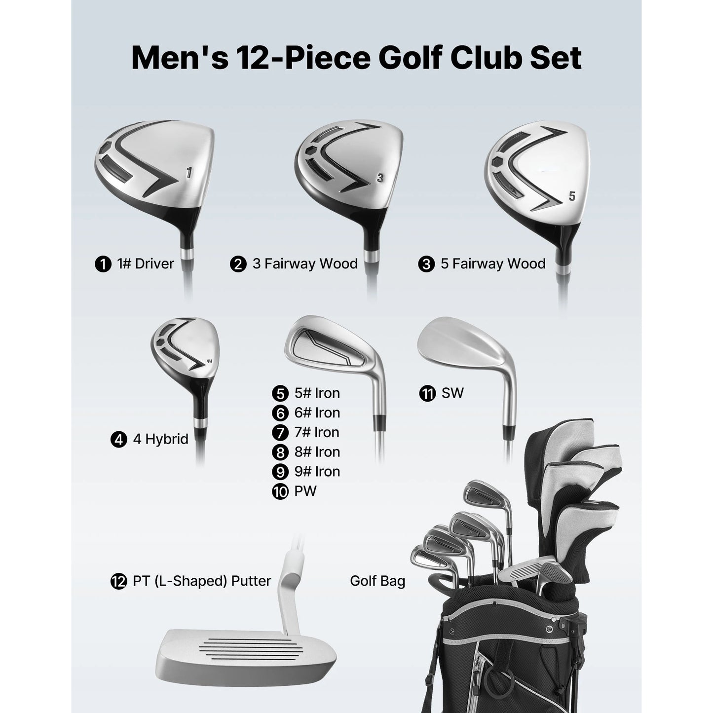 SucceBuy 12 Piece Golf Club Set With Driver And Irons