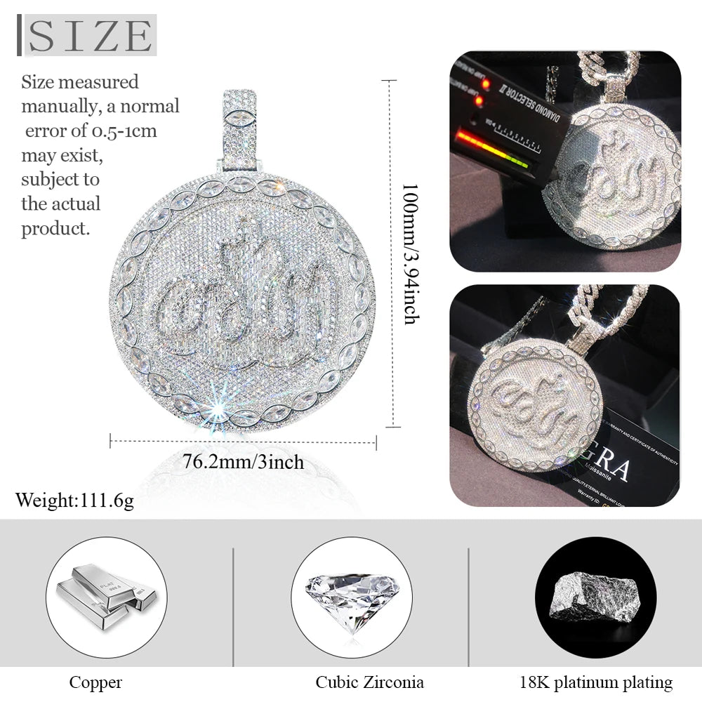 Lyee Cyee 18K Gold Plated Round Allah Zircon Pendant