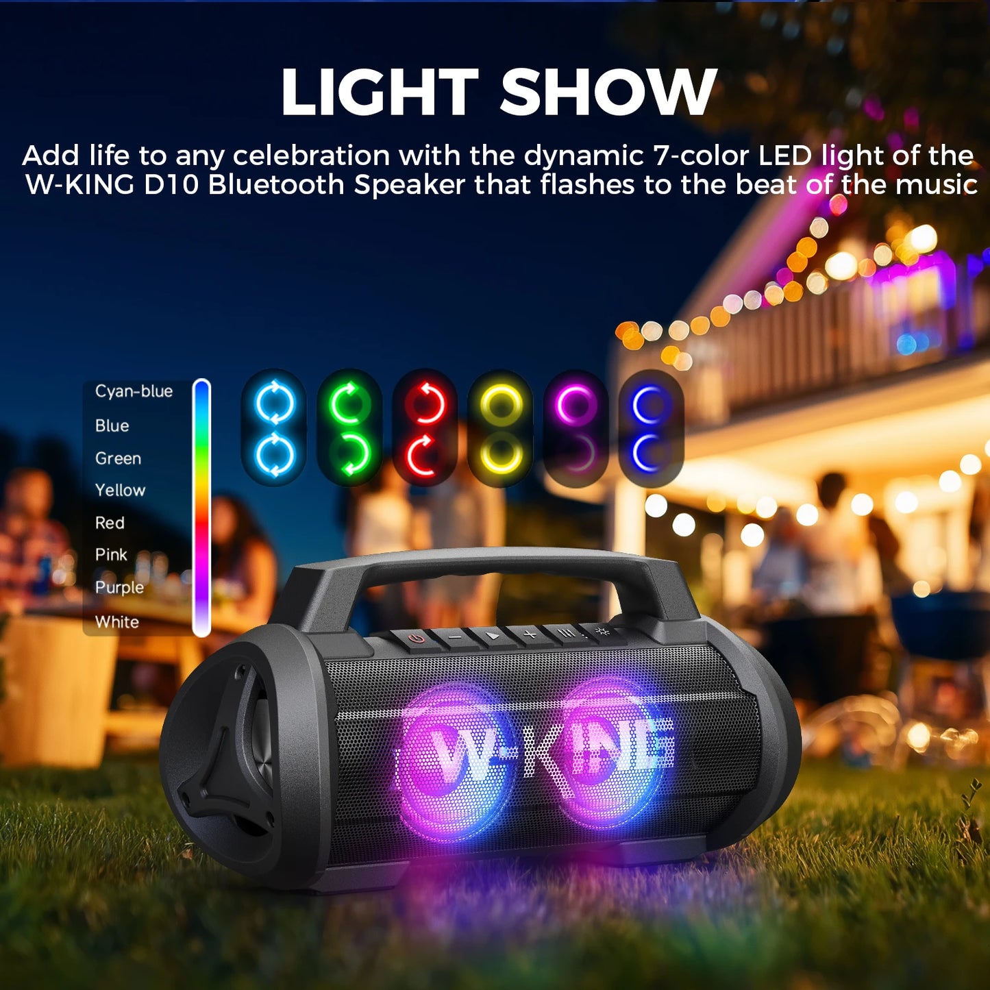 W-King D10MIC 70W RMS Bluetooth Portable Speaker IPX6 Waterproof BassBoost