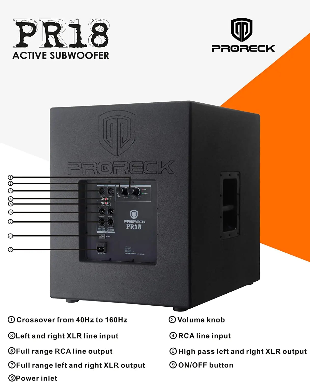 PRORECK PR18 Powered Subwoofer 2000W PMPO DJ PA Loudspeaker
