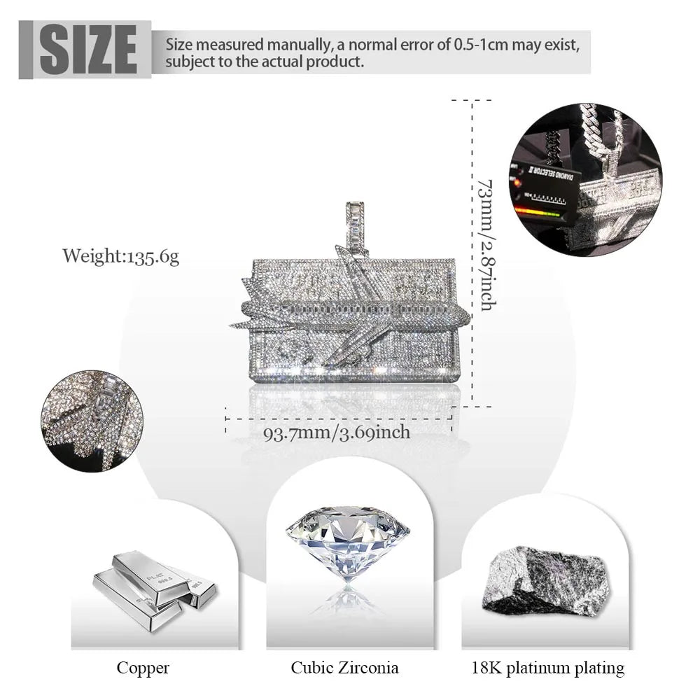 Lyee Cyee Iced Out Airplane Cash Stack Pendant Necklace