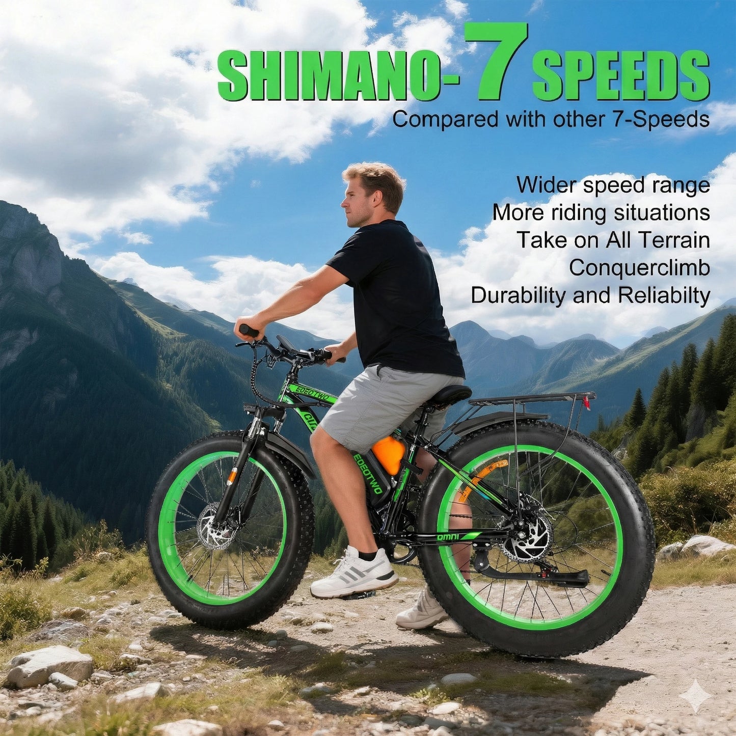 EOEOTWO 26 Inch Fat Tire Electric Bike For Adults 48V 20Ah 1000W Motor Up To 30MPH