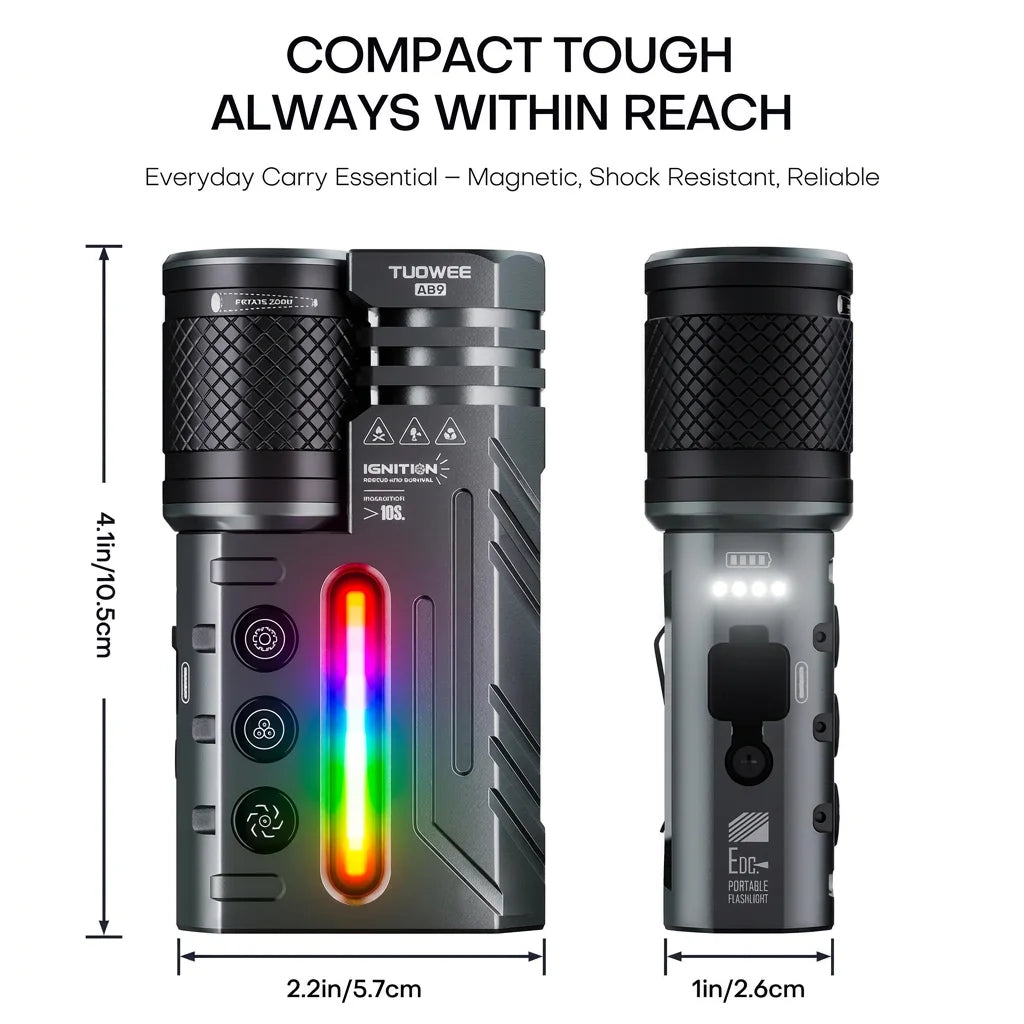 Tuowee USB Rechargeable Tactical Flashlight 3000LM IPX4 Waterproof RGB Zoomable