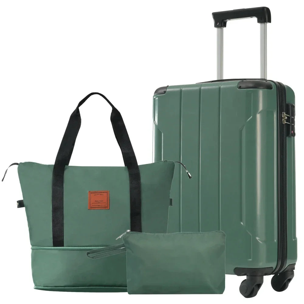 Three Piece Carry On Luggage Set With Spinner Wheels ABS Hardside