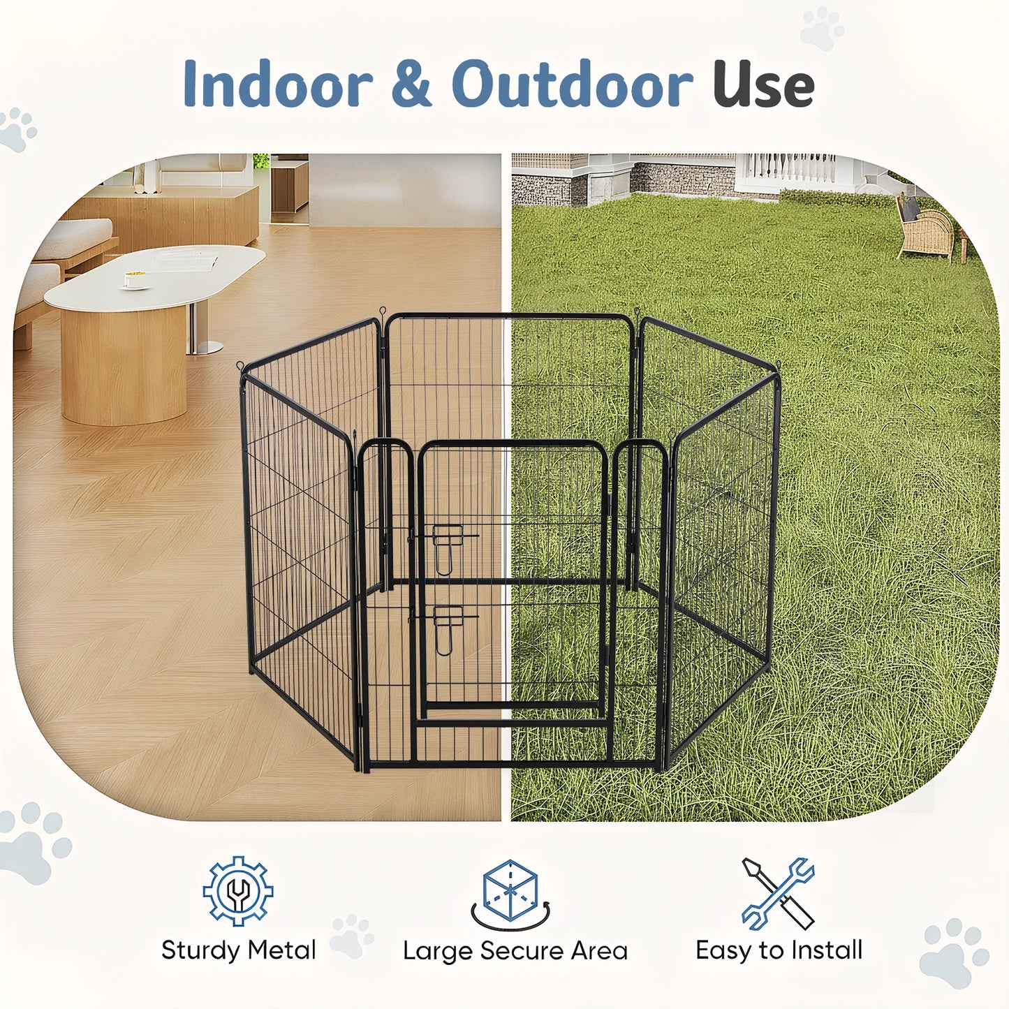 JHK Metal Dog Playpen 6 Panels Foldable 24 To 40 Inch For Indoor Outdoor Use Large Dogs And Puppies