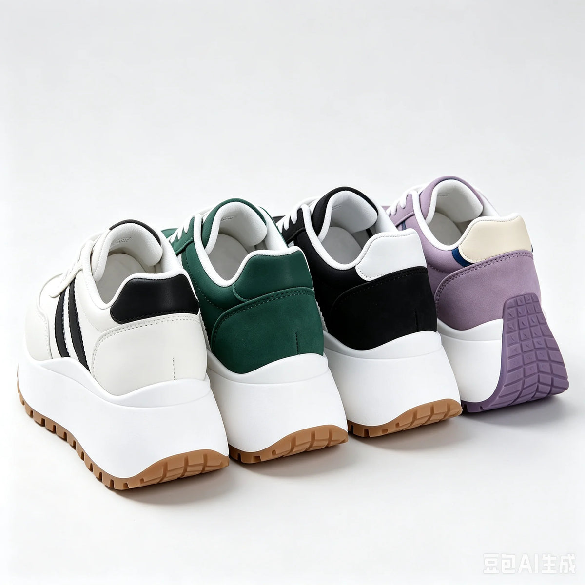 Women's Lace Up Platform Casual Sneakers Soft Synthetic Leather Upper Non-Slip Rubber Sole Retro Walking Shoes Fashion Thick Sole Athletic Footwear for Daily Shopping Travel Outdoor White Black Green Purple