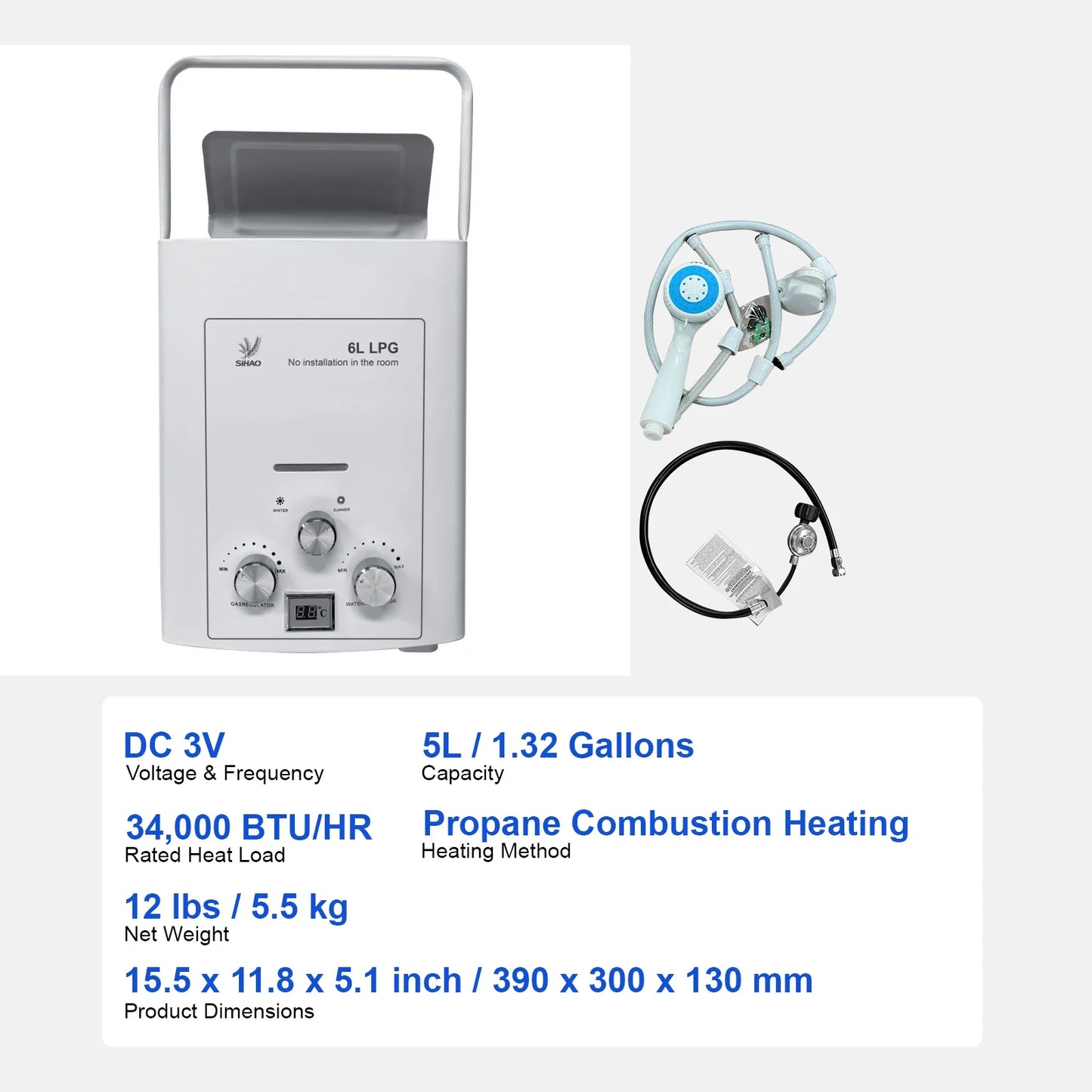 LPG Gas Water Heater Portable Tankless Boiler For Camping