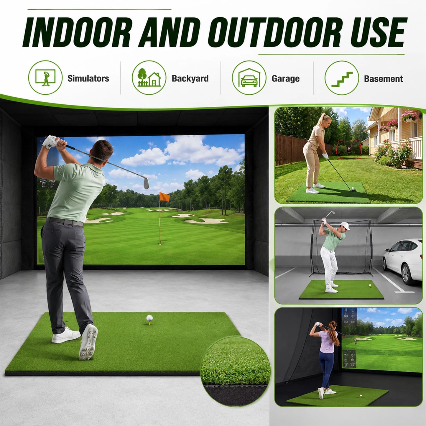 Golf Hitting Practice Mat With Artificial Turf Training Surface