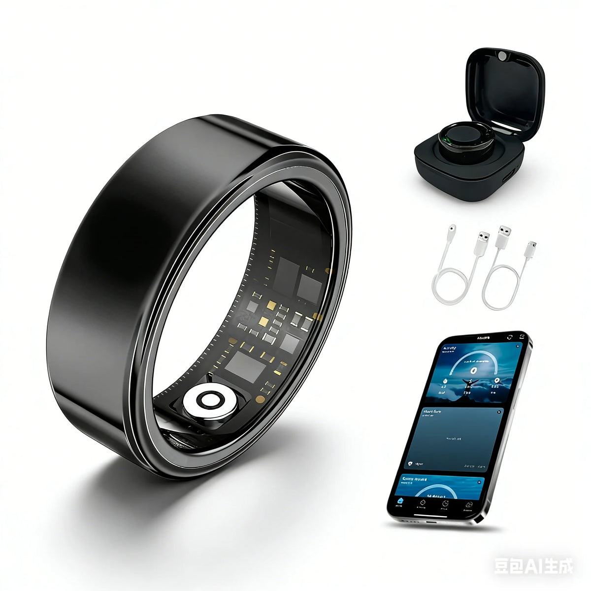 Wearable Smart Ring, Durable Stainless Steel, LightweightWireless Bluetooth, IP68 Waterproof Dustproof, Accurate SpO2Heart Rate Sleep Monitoring, Smart Notifications, Couple Giftfor Men and Women, No Subscription Required, iO
