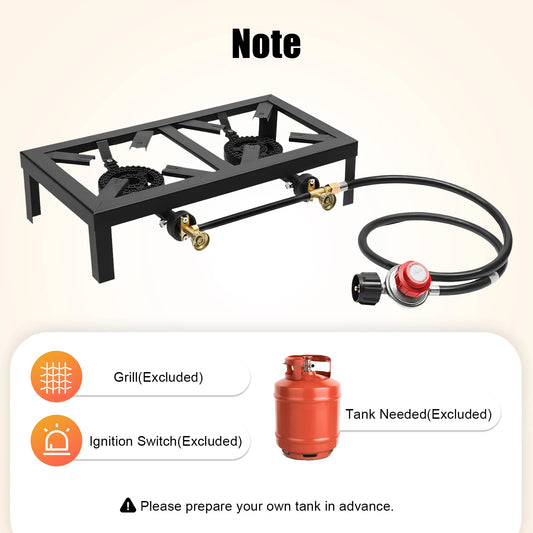 Portable Gas Stove Double Burner With Regulator Hose 0-10 PSI