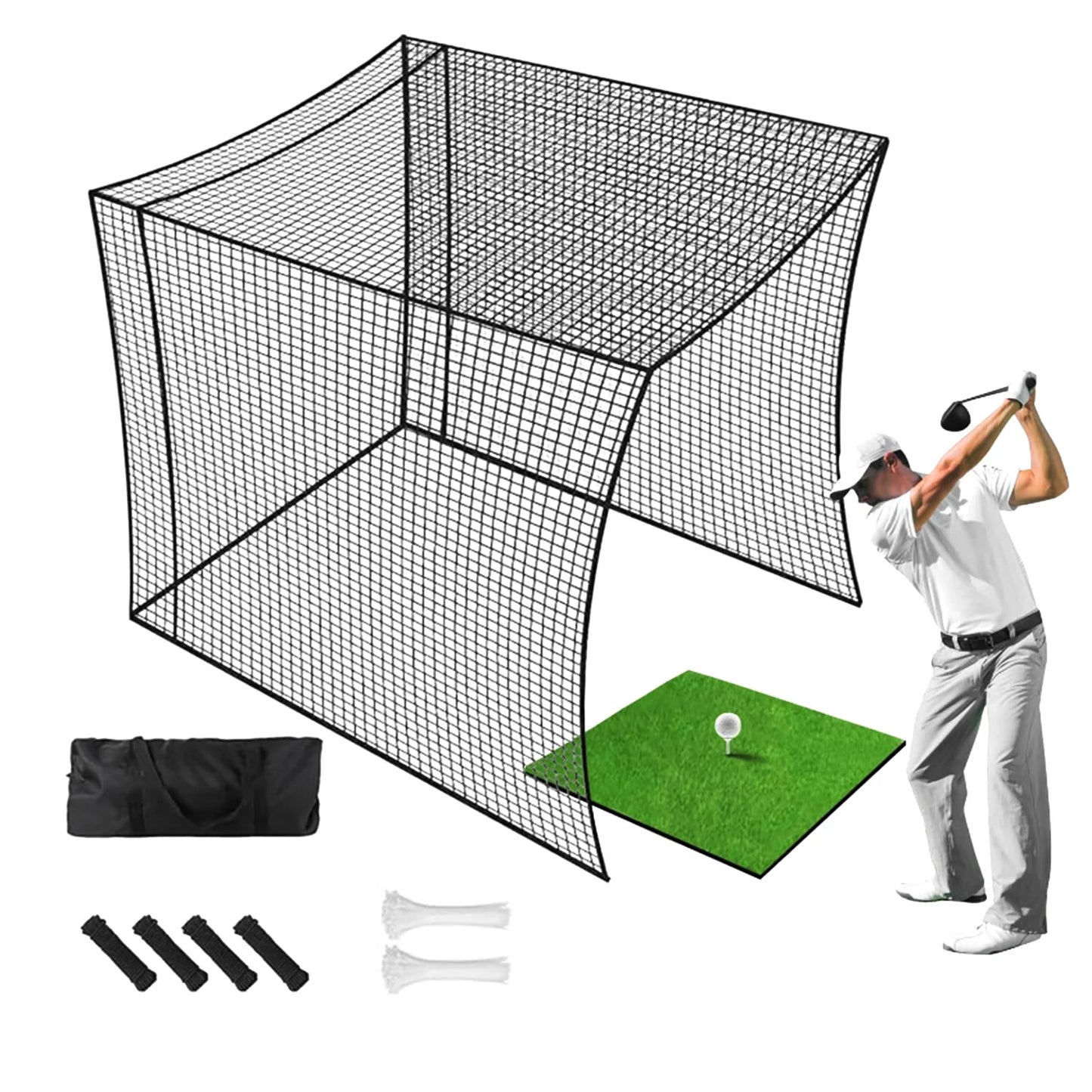 Golf Practice Net 10x10x10ft Portable Hitting Cage with Double Layer Wear Resistant Netting for Backyard Golf Training