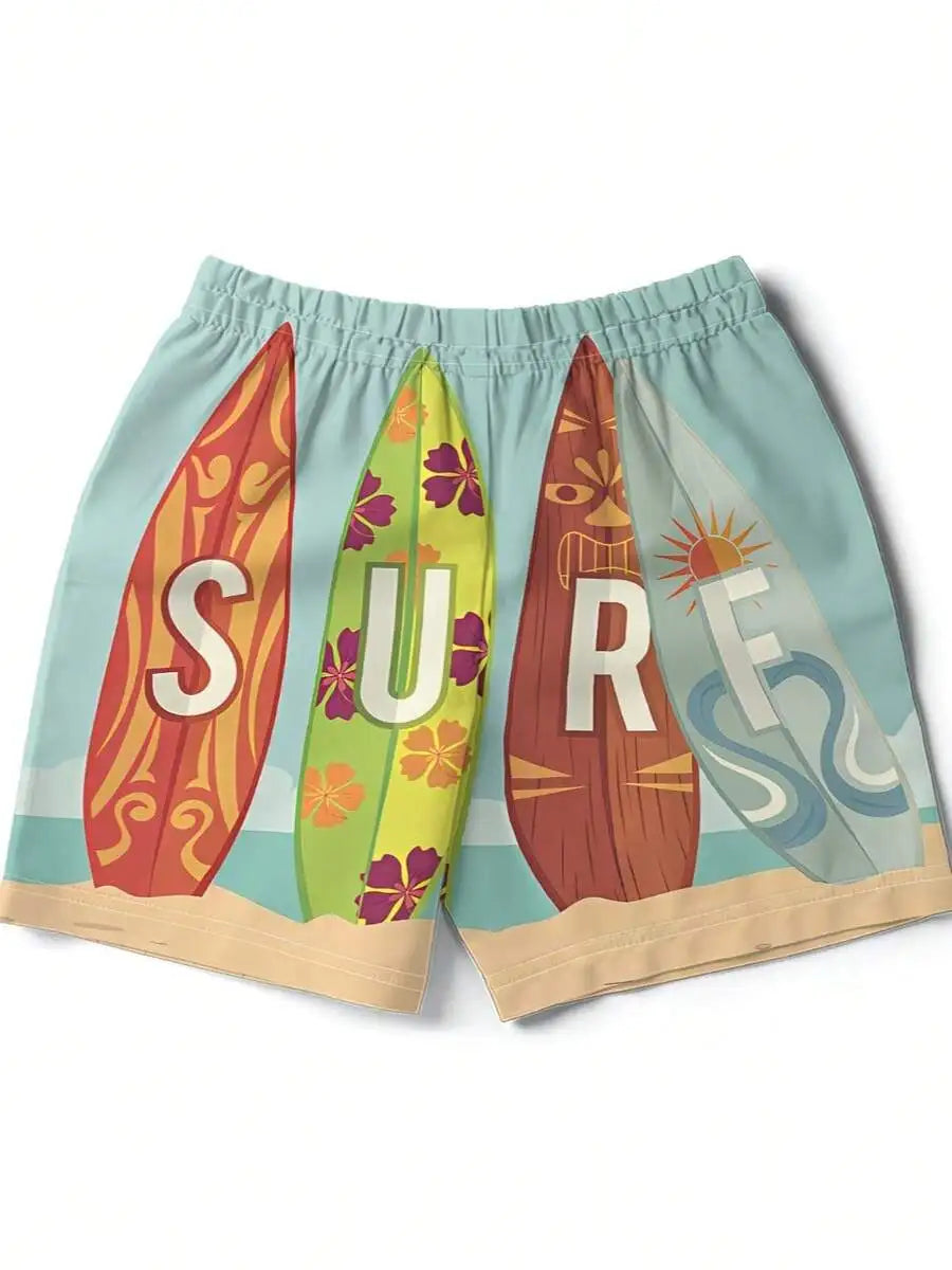 Mens Surf Board Print Swim Shorts Premium Lightweight Quick Dry Elastic Waist Beachwear For Men