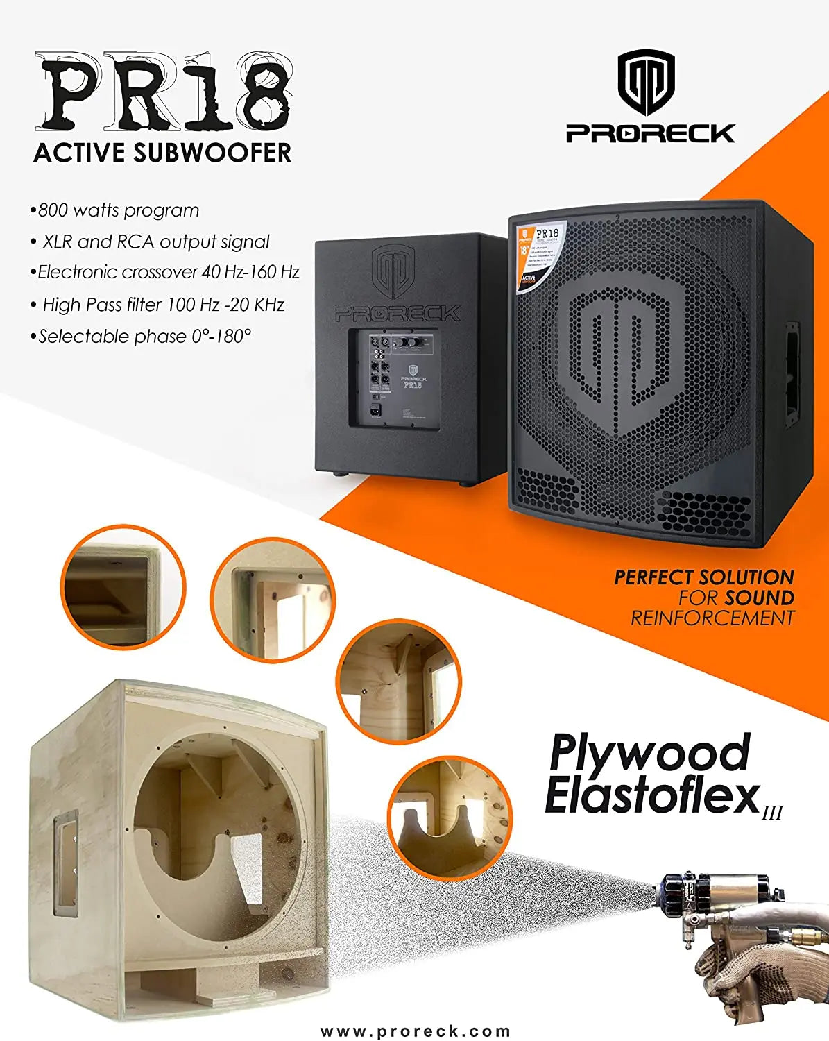 PRORECK PR18 Powered Subwoofer 2000W PMPO DJ PA Loudspeaker