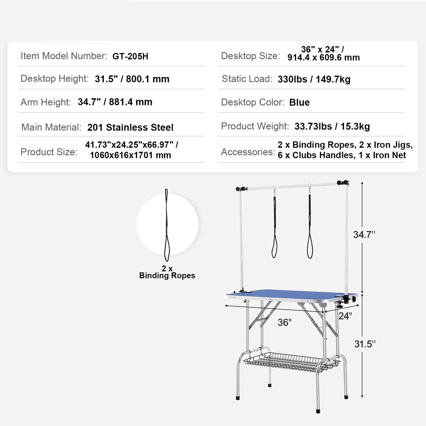 Foldable Pet Grooming Table With Adjustable Arm And Clamp