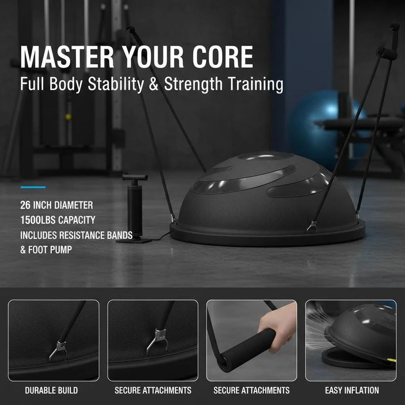 Half Exercise Ball Stability Trainer With Resistance Bands And Pump
