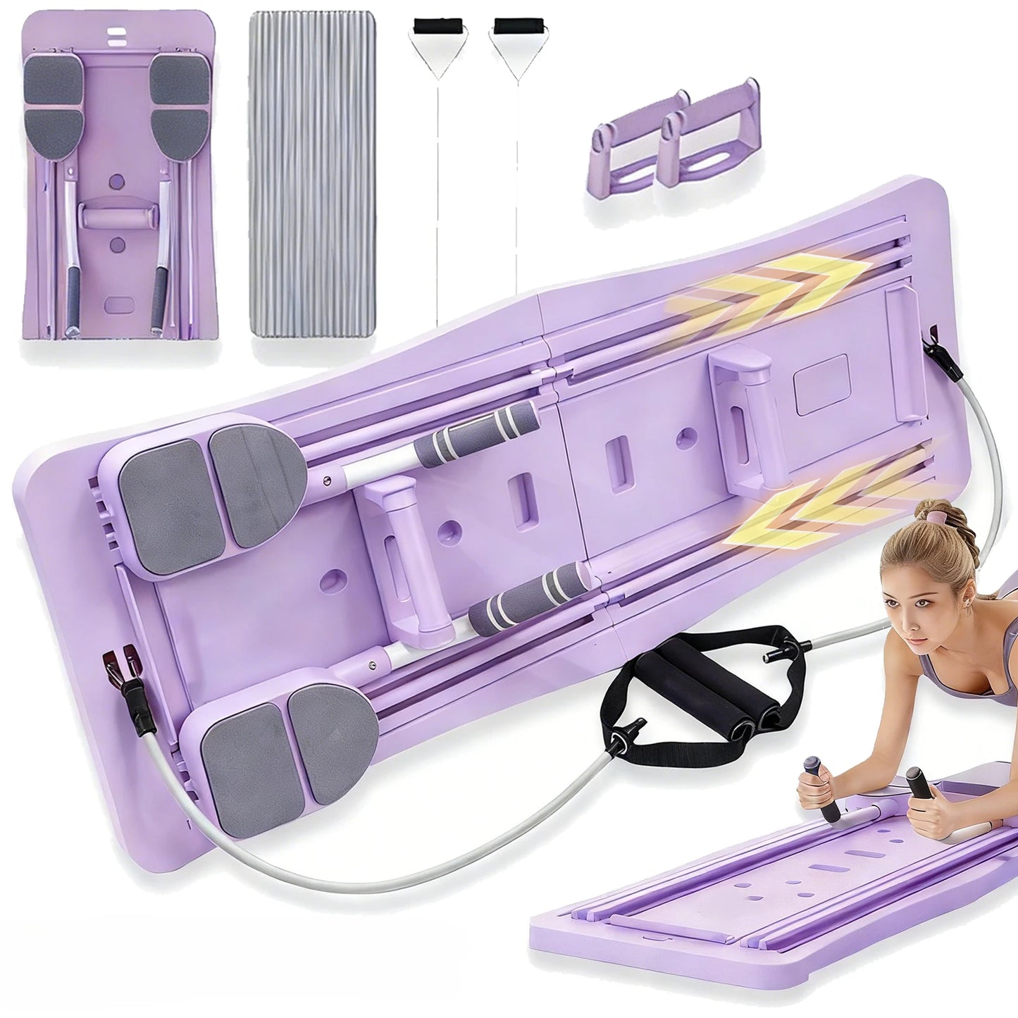 Foldable Pilates Sliding Board With Resistance Bands Portable Core Trainer