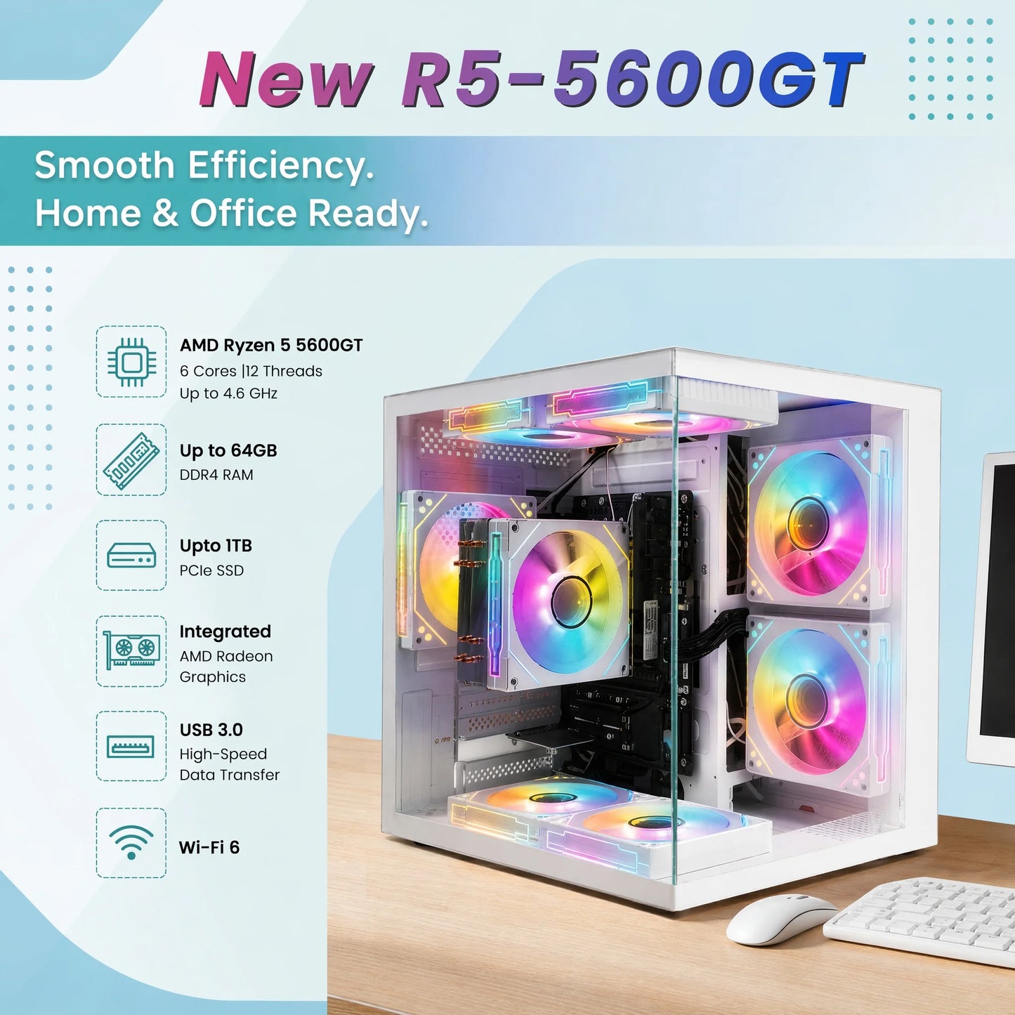 LXZ Gaming PC Desktop Ryzen 5 5600 Series 16GB DDR4