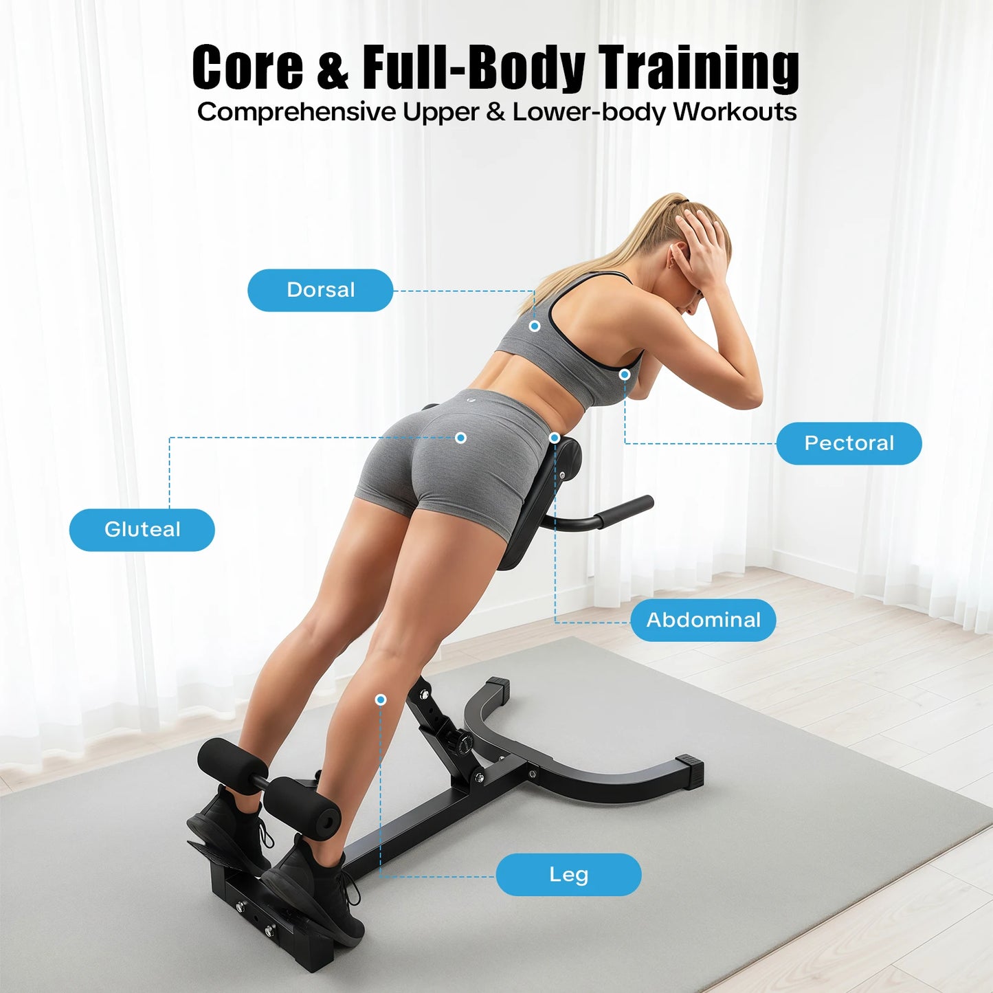 Foldable Roman Chair Adjustable Ab Bench For Home Gym