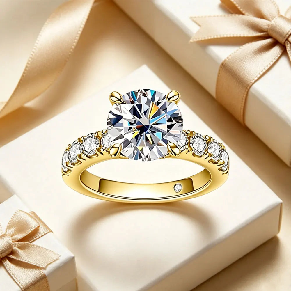 Lyee Cyee Sterling Silver Round Cut Moissanite Engagement Ring