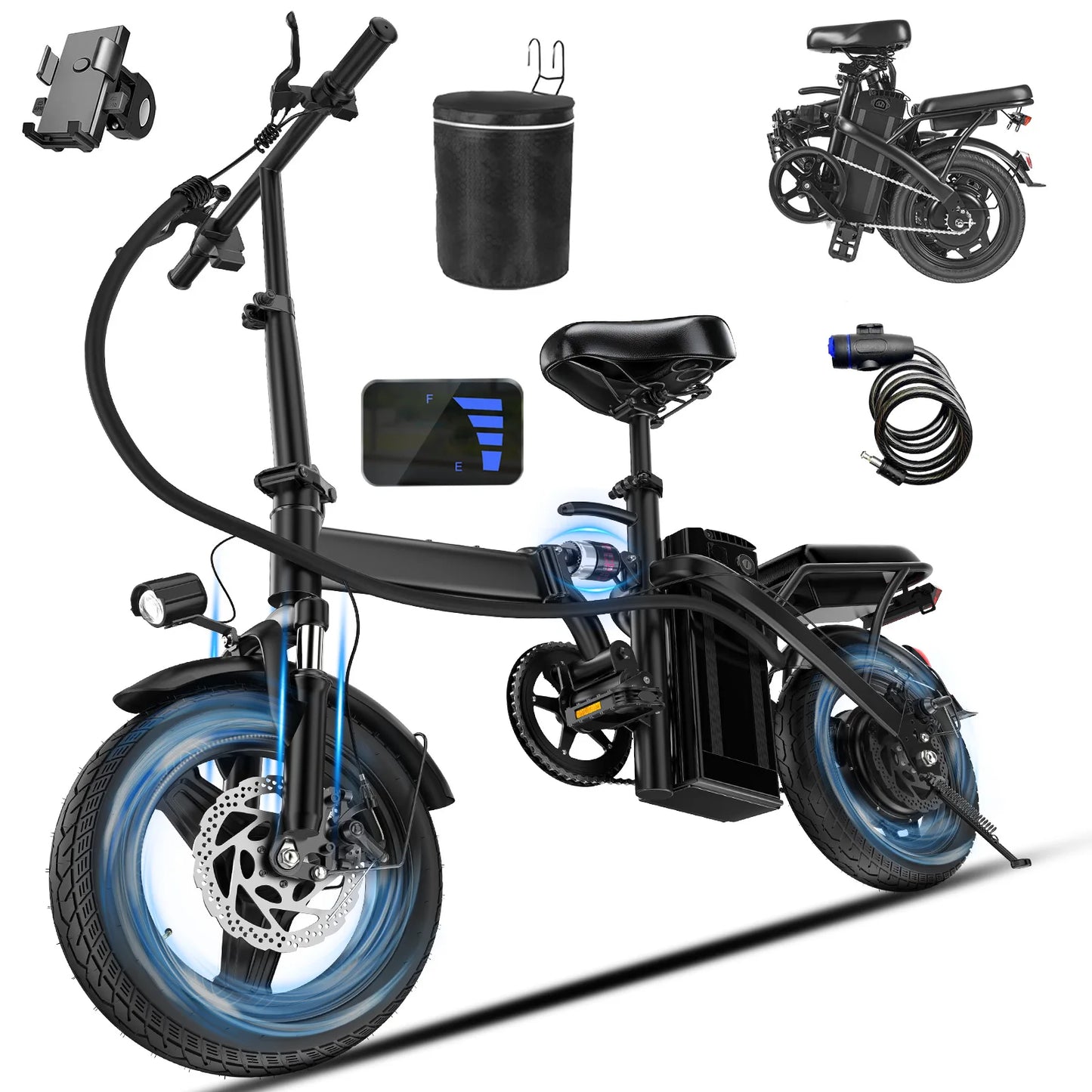 Terrosor T1 Folding Electric Bike 500W 14Inches Dual Disc Brakes for Adult Commuters