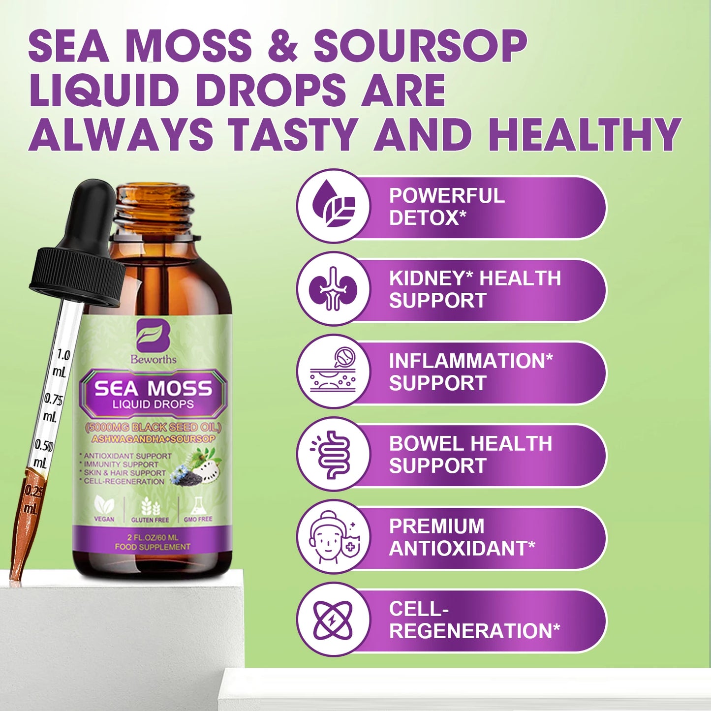 Beworths Sea Moss Extract Drops For Immunity, Digestion, Kidney Health