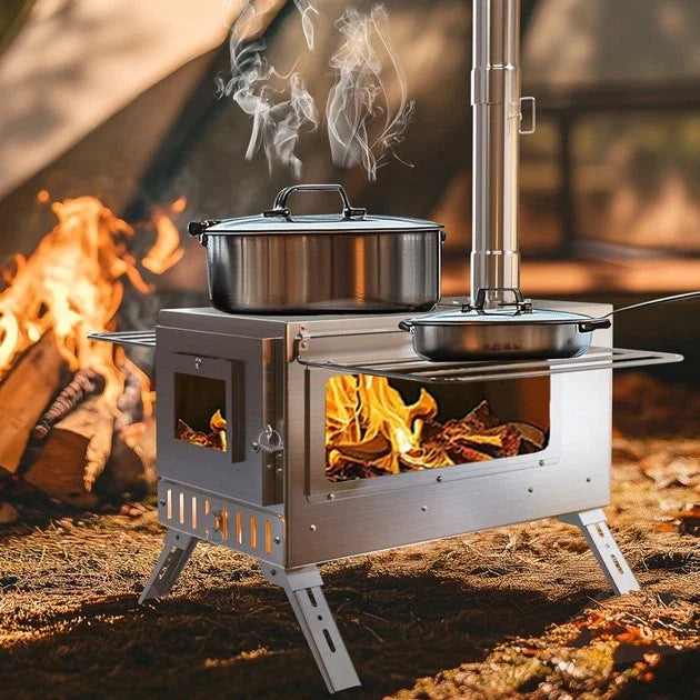 Hot Tent Stove Wood Burning Portable Outdoor Stove With Stainless Chimney Pipes